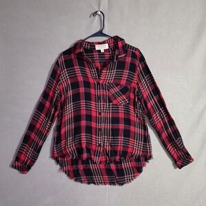 Cloth & Stone By Anthropologie Womens Frayed Hem Flannel Shirt Size Medium